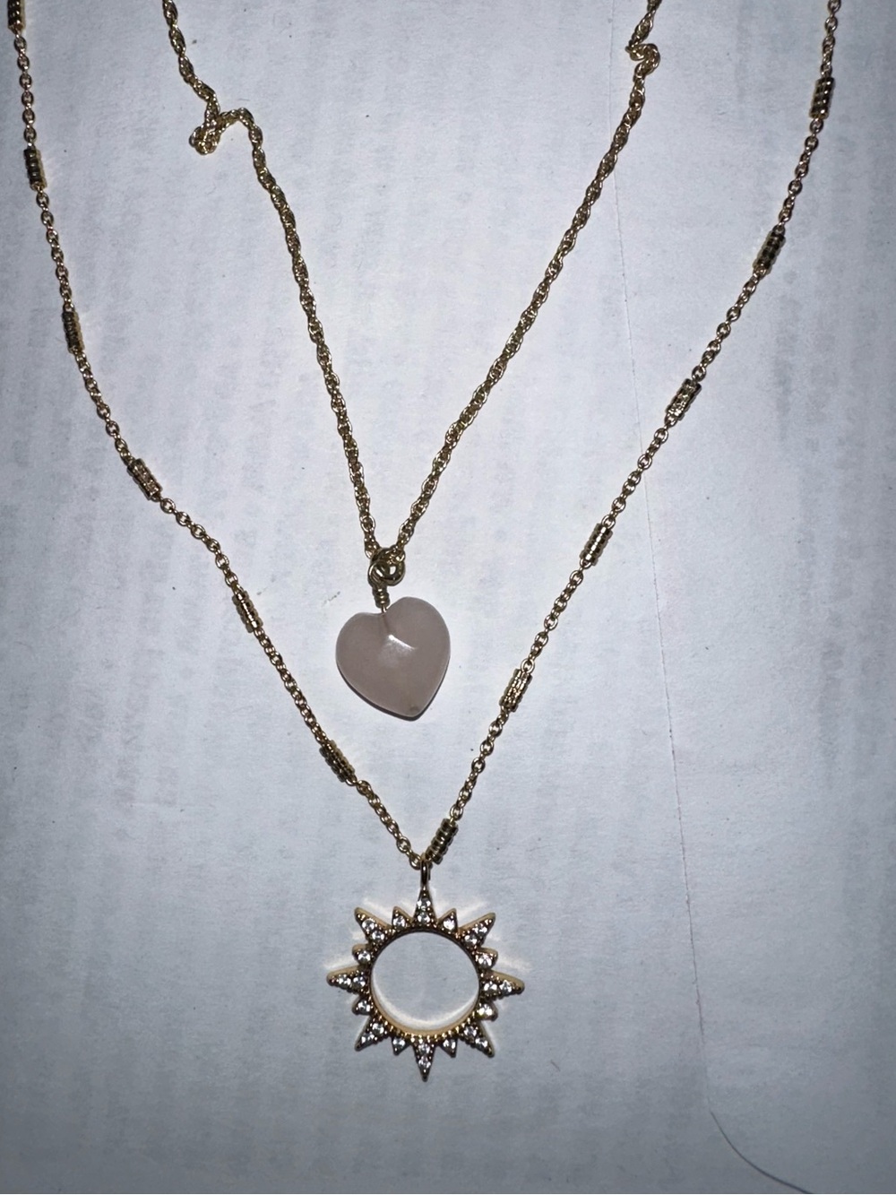 Gold-Tone Layered Heart & Sun Pendant Necklace - Pink Heart